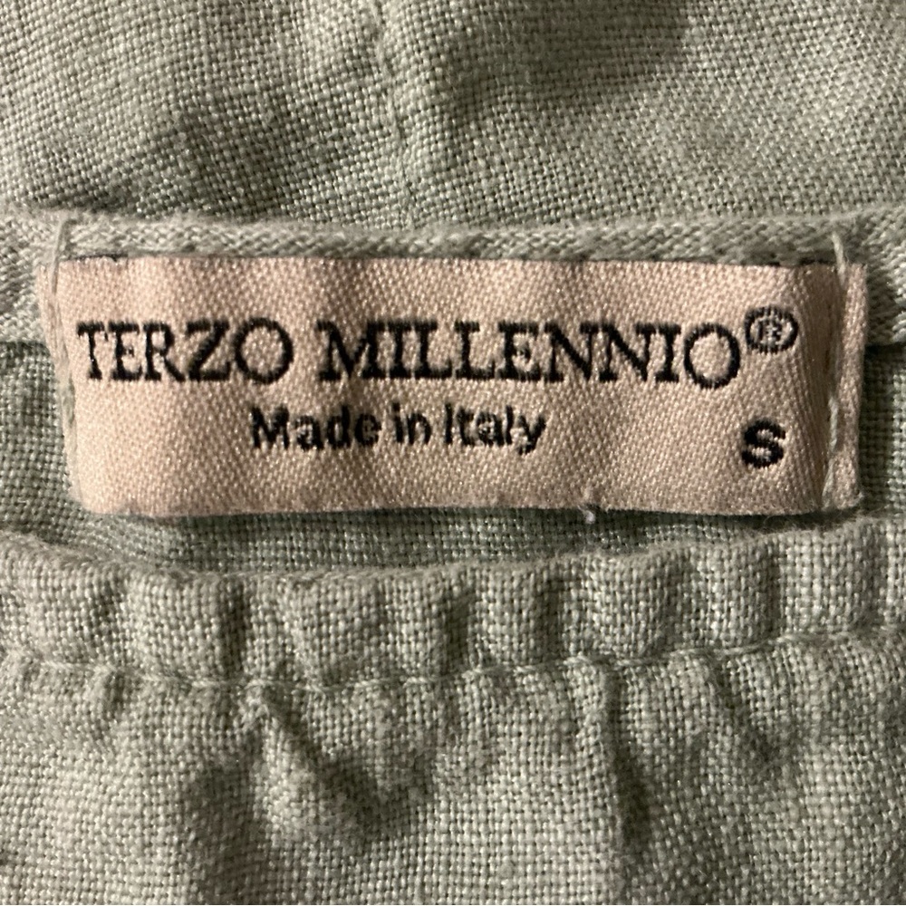 Terzo Millennio Italy 100% Linen Top Womens S Sage Green Short Sleeve Relax Boho - Picture 9 of 13